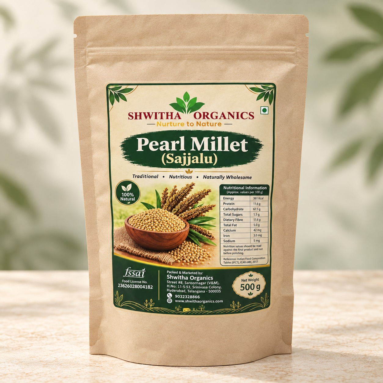 Shwitha Organics Pearl Millet (Sajjalu / Bajra) 500 g