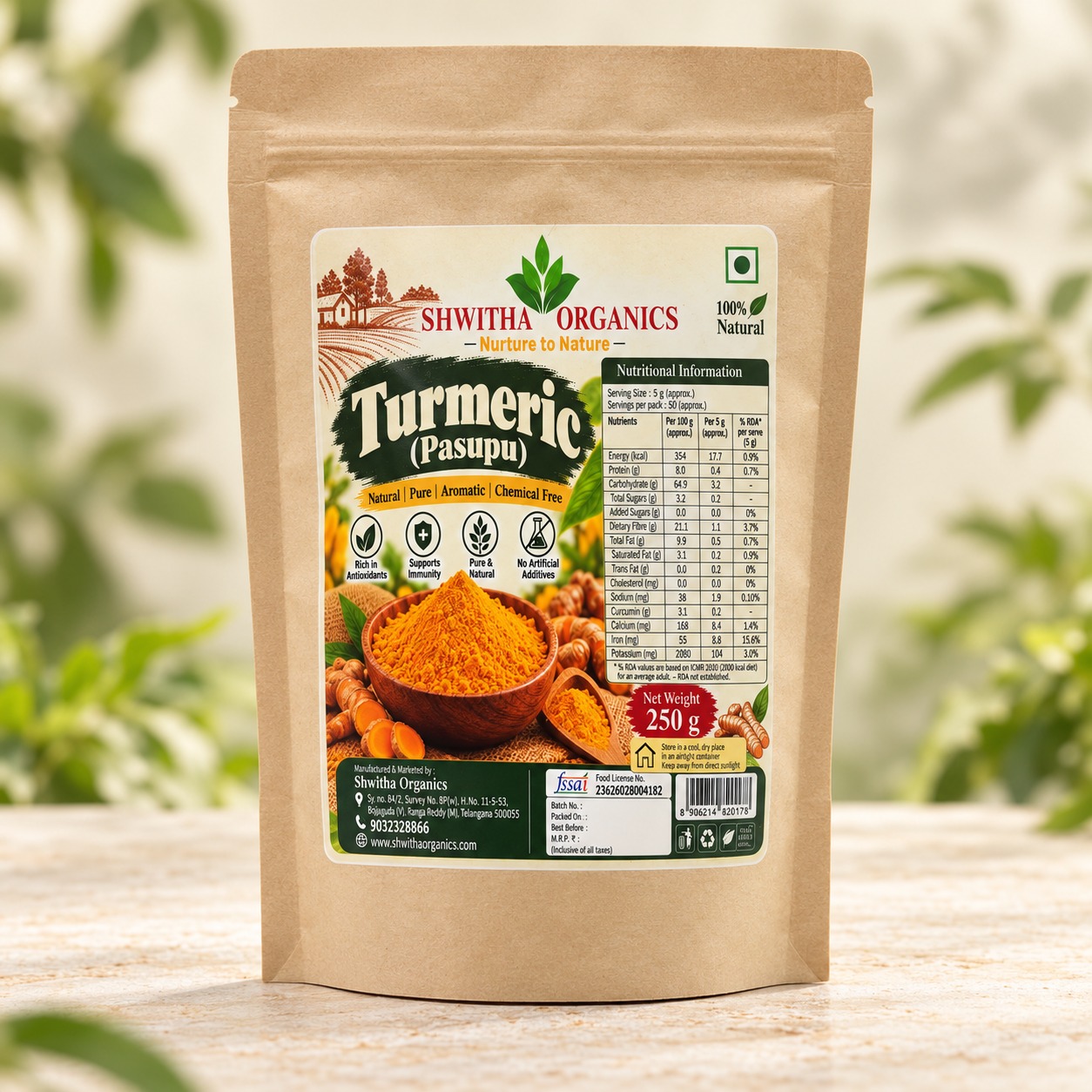 Shwitha Organics Turmeric (Pasupu) 250 g