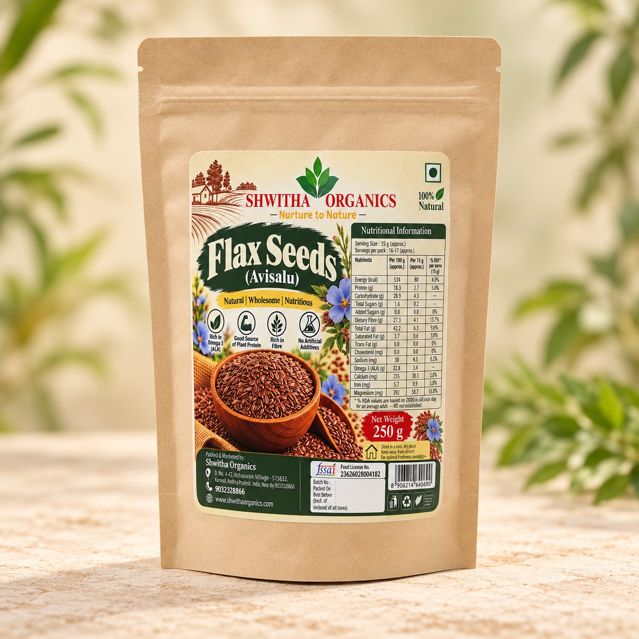 Shwitha Organics Flax Seeds (Avisalu) 250 g