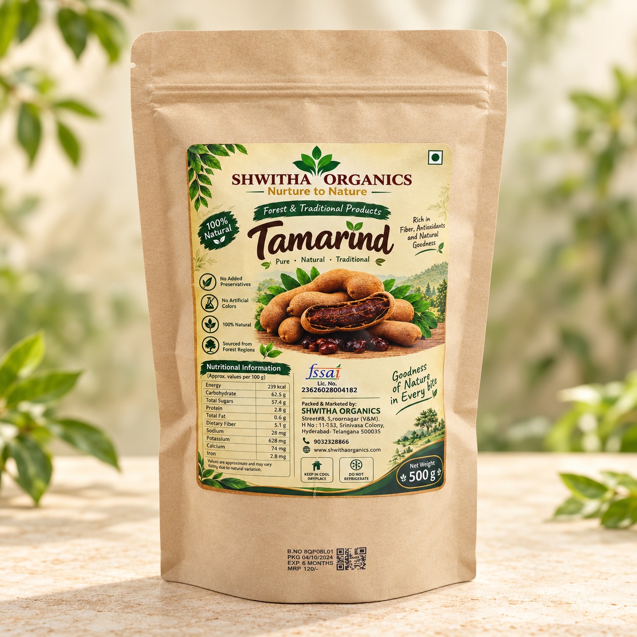 Shwitha Organics Tamarind (Chintapandu) 500 g