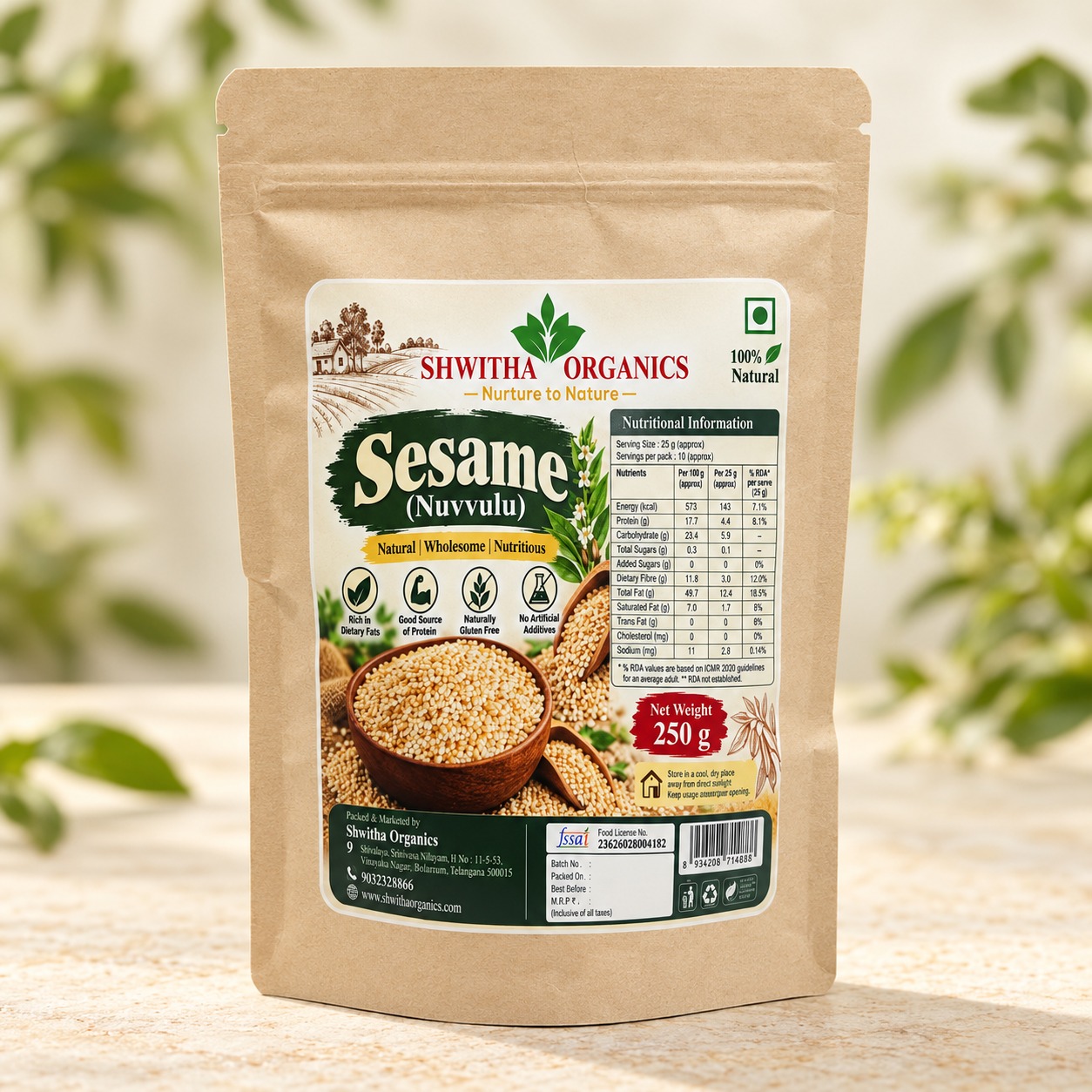Shwitha Organics Sesame Seeds (Nuvvulu) 250 g